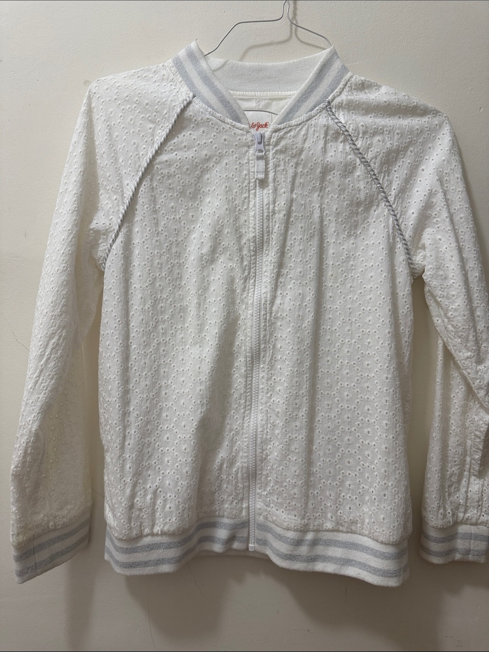 Cat & Jack White Eyelet Zip-Up Jacket with Stripe Trim